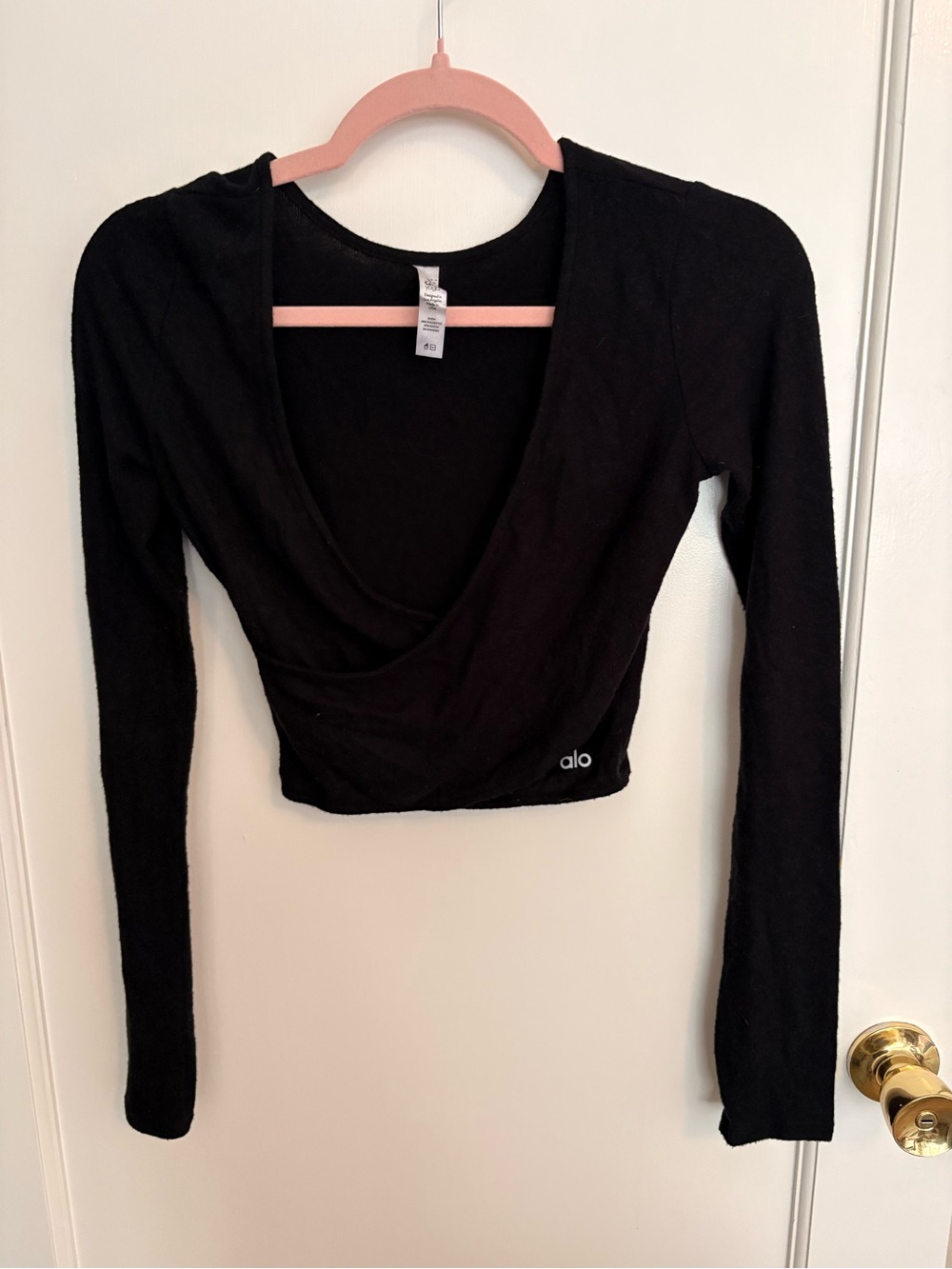 ALO Yoga Black Long Sleeve Wrap Crop Top